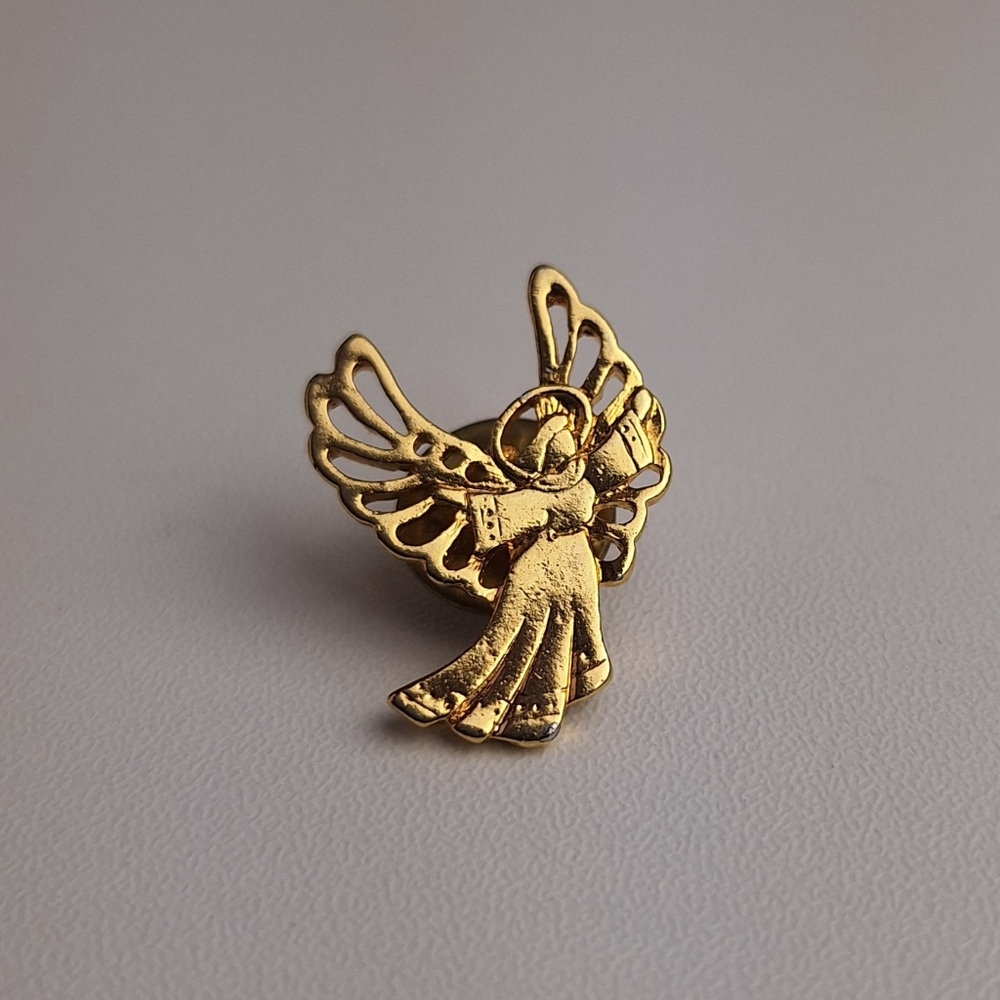 Goldtone Angel Lapel Pin Brooch Guardian Angel Faith Christmas